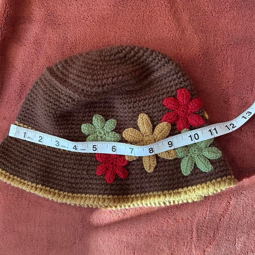 Unbranded Crochet Bucket Hat Women OS Brown Floral Boho Cottagecore 3D Flower - Picture 5 of 7